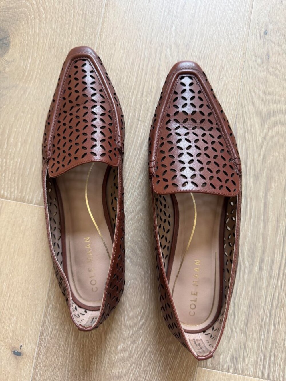Cole Haan Chantal Perforated Leather Slip On Loafer Flat Quiet Luxury Brown - 8B
